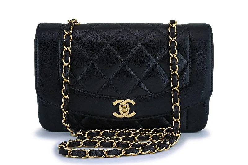 Chanel Black Vintage Lambskin Diana Small Classic Flap Bag 24k GHW