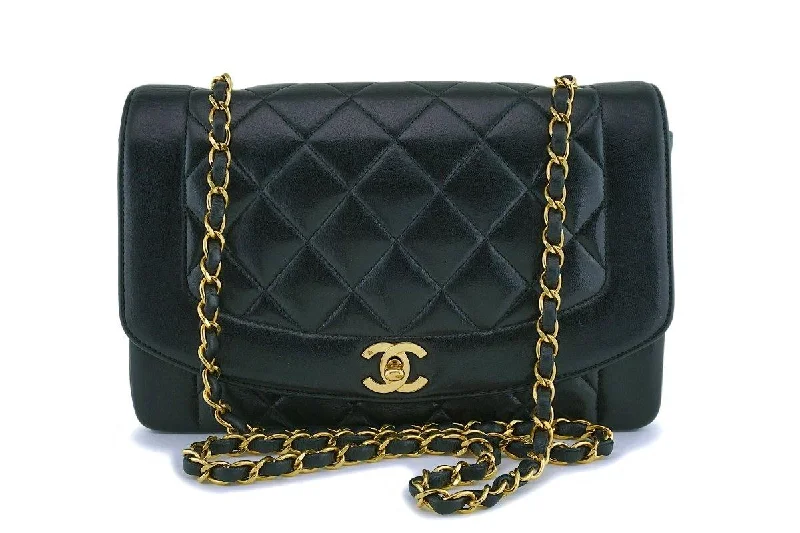 Chanel Black Vintage Lambskin Medium Diana Classic Flap Bag 24k GHW