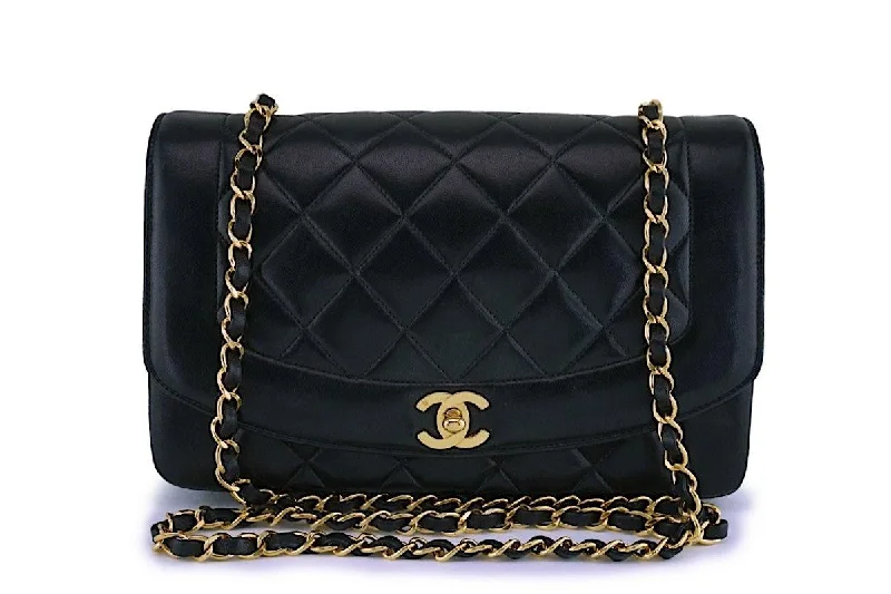 Chanel Black Vintage Lambskin Medium Diana Classic Flap Bag 24k GHW