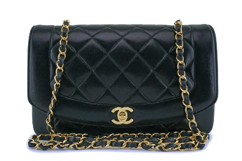 Chanel Black Vintage Lambskin Medium Diana Classic Flap Bag 24k GHW