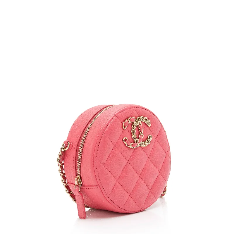 Chanel Caviar Leather New Wave Round Clutch with Chain (s9F7fM)