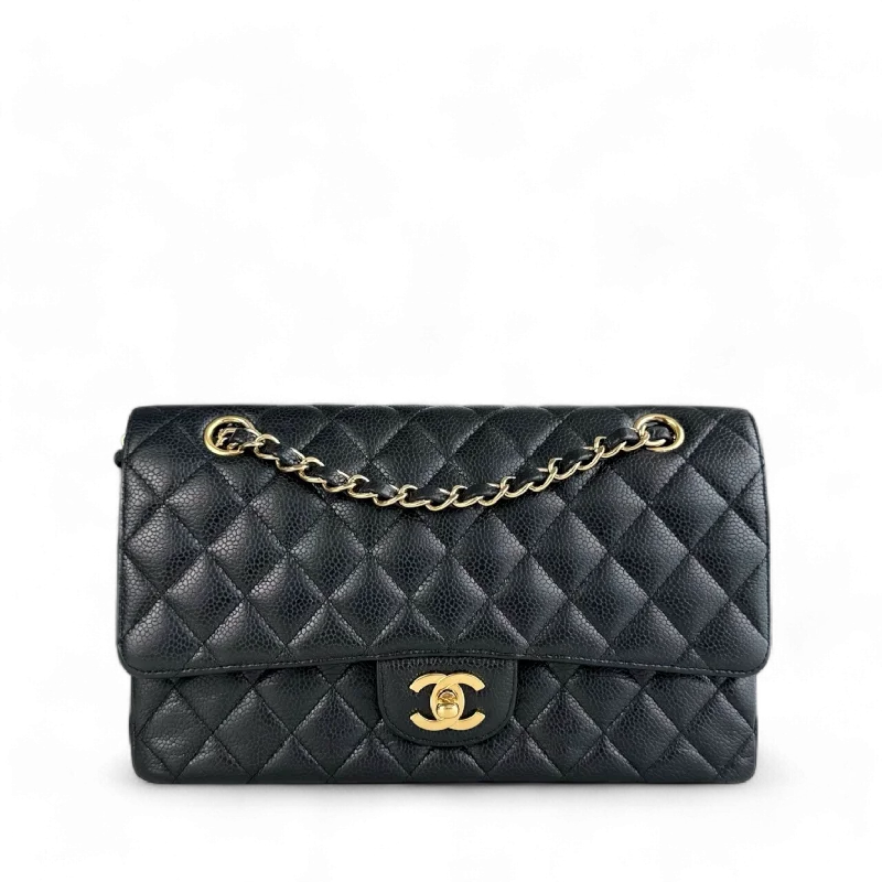 Chanel Classic Flap Medium - Caviar 25CM Quilted Double Flap Black Gold Hardware Series 12