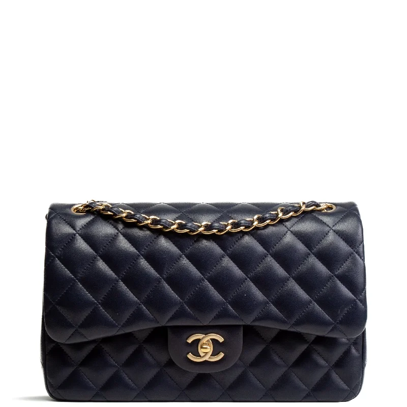 CHANEL Classic Jumbo Lambskin Double Flap- Navy Blue