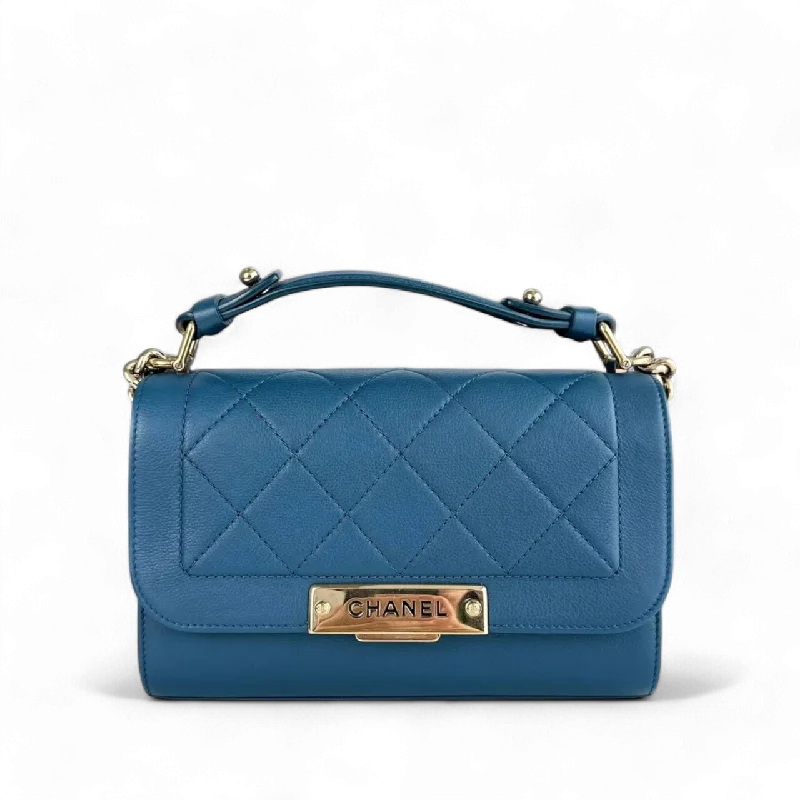 Chanel Label Click Flap - Small Quilted Calfskin Blue Gold Hardware Series 23