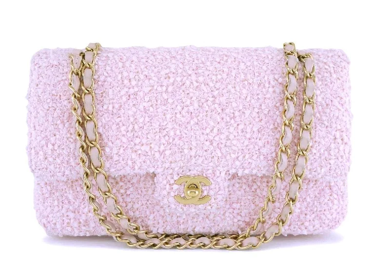 Chanel Pink Tweed Medium Classic Double Flap Bag GHW