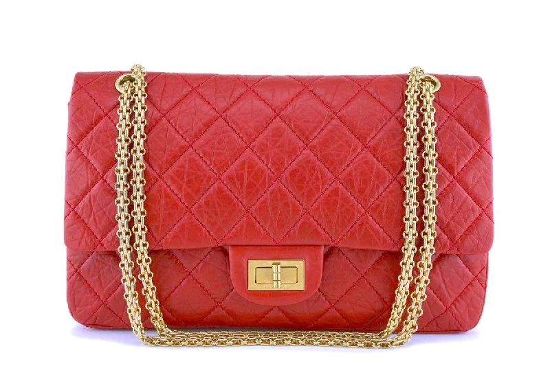 Chanel Red 2.55 Jumbo 227 Classic Double Flap Bag GHW