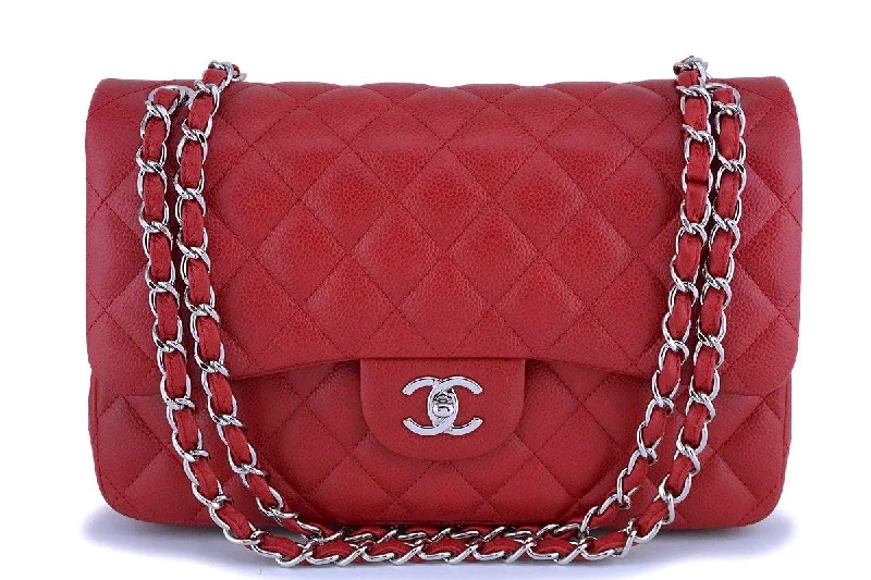 Chanel Red Caviar Jumbo Classic Double Flap Bag SHW