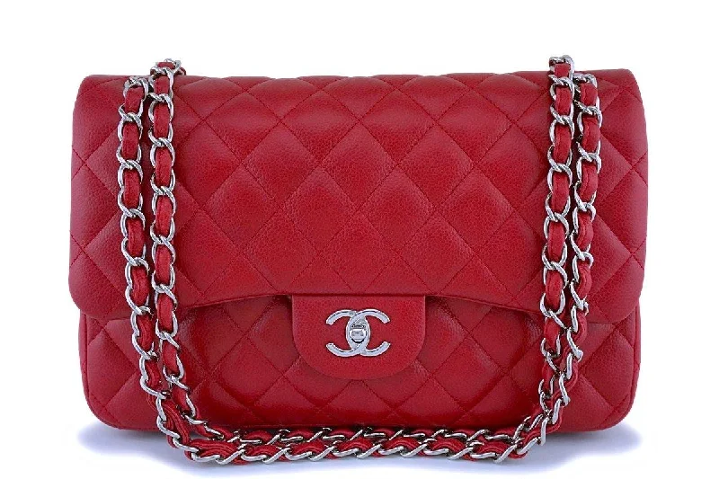 Chanel Red Caviar Jumbo Classic Double Flap Bag SHW