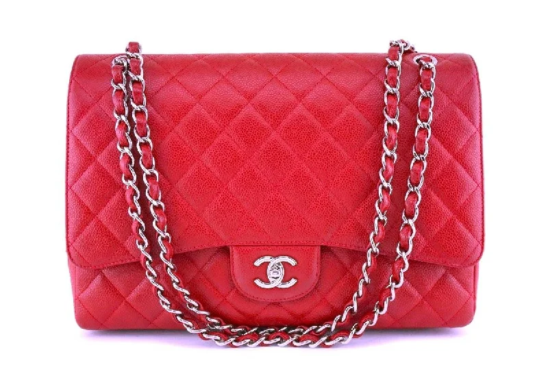 Chanel Red Caviar Maxi Classic Flap Bag SHW