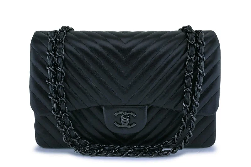 Chanel So Black Lambskin Jumbo Classic Double Flap Bag