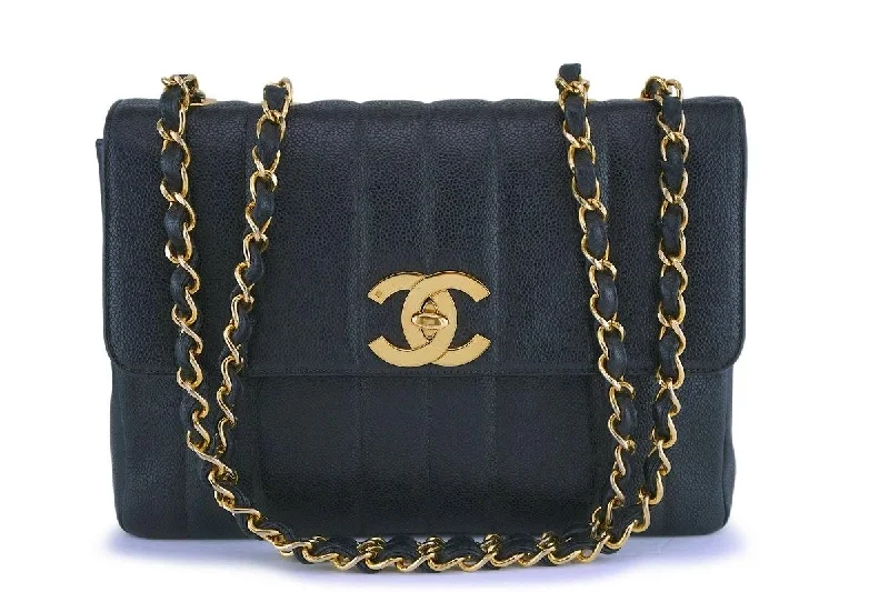 Chanel Vintage Black Caviar Mademoiselle Jumbo Classic Flap Bag 24k GHW