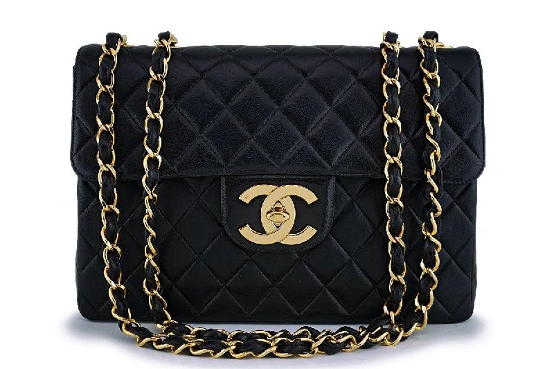 Chanel Vintage Black Lambskin Jumbo Classic Flap Bag 24k GHW