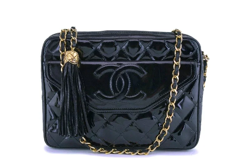 Chanel Vintage Black Patent Camera Case Bag 24k GHW