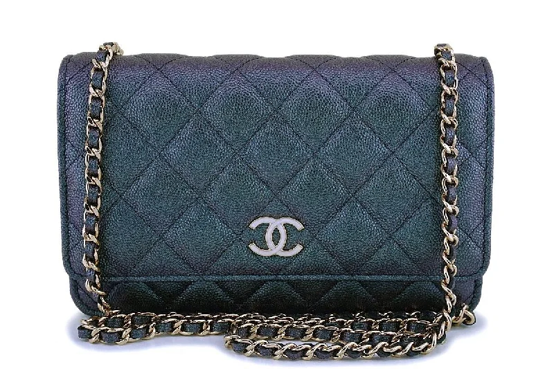 NIB 19S Chanel Iridescent Black Pearly CC Wallet on Chain WOC Flap Bag