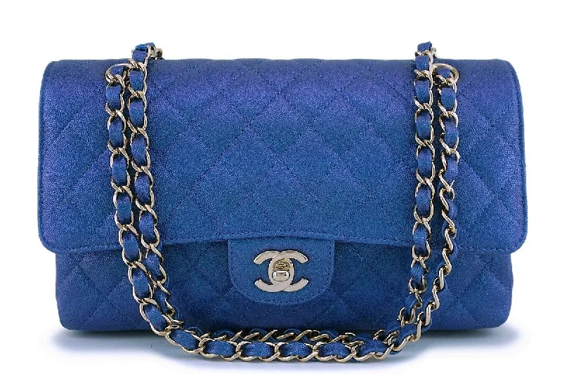 NIB 19S Chanel Iridescent Blue Caviar Medium Classic Double Flap Bag GHW