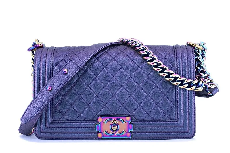 Rare 16C Chanel Rainbow Mermaid Purple Iridescent Medium Boy Bag