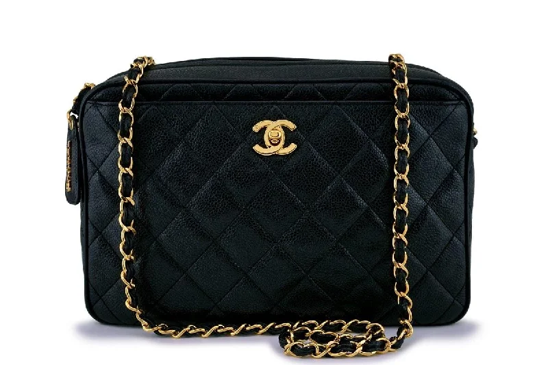 Rare Chanel Vintage Black Caviar Classic Camera Case Bag 24k GHW