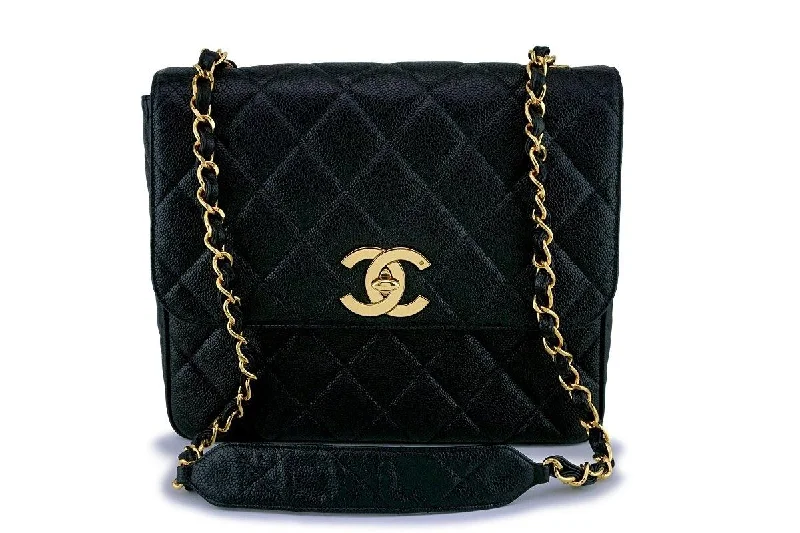 Rare Chanel Vintage Caviar Large/Jumbo Square Classic Flap Bag 24k GHW