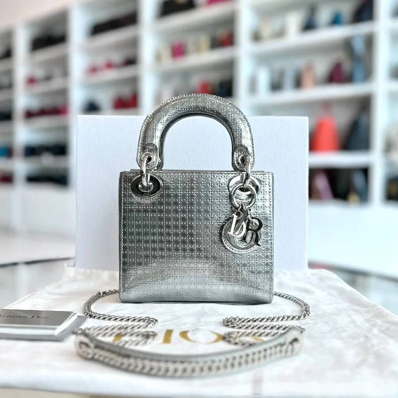 *Chain Strap* Lady Mini Metallic Silver Micro-Cannage SHW