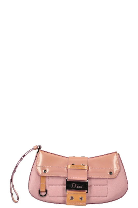 CHRISTIAN DIOR Columbus Clutch Patent Satin Pink