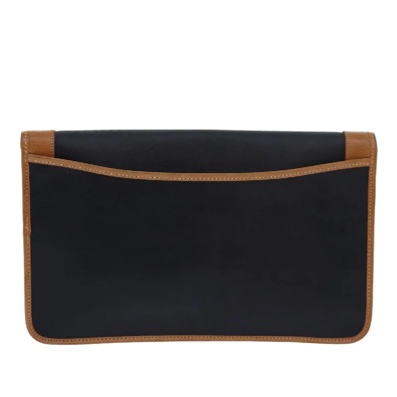 CHRISTIAN DIOR Clutch Bag Nylon Black Beige Auth 81010